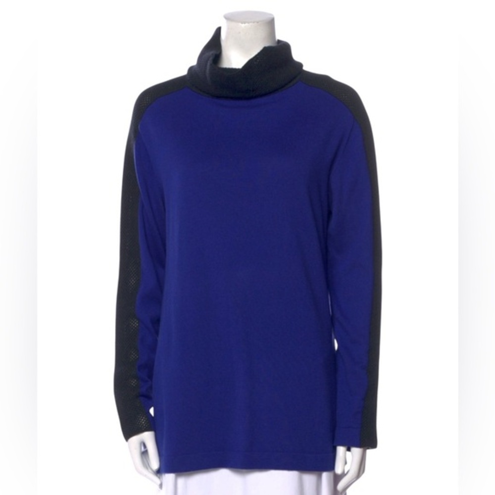 Escada XL sweater cotton cashmere knit cowl neck mesh weave Colorblock detail‎
